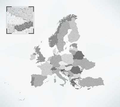 Dot Matrix Vector Europe Map - 40 European Countries