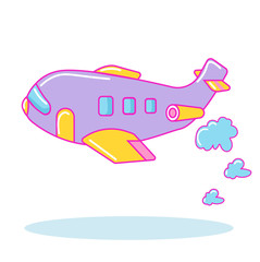 Aircraft cartoon fly.Violet stroke style