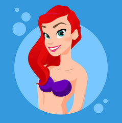 Young fresh attractive woman Ariel in the sea - obrazy, fototapety, plakaty