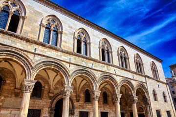 Fototapeta na wymiar Rector's palace and blue sky. Old architecture in Dubrovnik