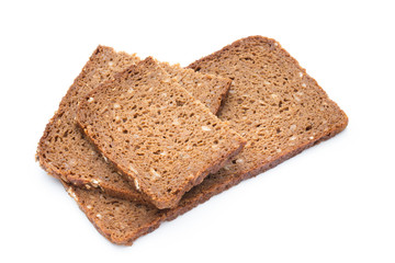 Slices of rye bread isolated on white background.