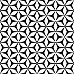 Vector monochrome seamless pattern, simple repeat geometric texture, polygonal floral ornament, black & white mosaic background. Design element for prints, decor, digital, cover, textile, furniture