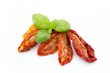 Dried tomatoes isolated on white background.