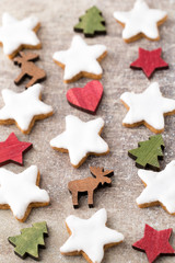 Christmas cookies with small christmas decoration.