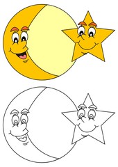 
Moon and Star with a smile on his face as coloring books for small children - vector eps