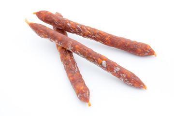 Smoked sausage salami isolated on a white background.