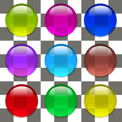 Set of transparent colored balls