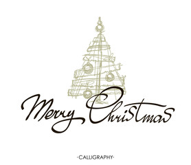 Fototapeta na wymiar Merry Christmas text design. Vector logo, typography. Usable as banner, greeting card, Christmas tree