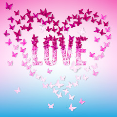 Greeting illustration with text-love and butterfly