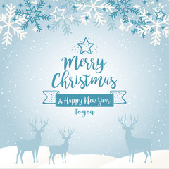 Winter background with snowflakes, reindeers and greetings