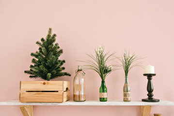 Christmas decoration on pink wall