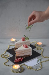 holiday cake with berries and rosemary