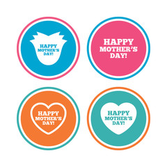 Obraz premium Happy Mothers's Day icons. Mom love heart symbols. Flower rose sign. Colored circle buttons. Vector