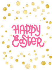 Happy Easter. Gold leaf boho chic style greeting card with shiny