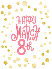 Gold leaf boho chic style march 8th greeting card with shiny gol © kasha_malasha