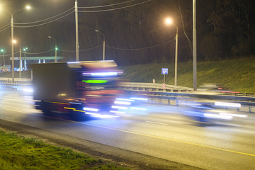 Truck on a highway in the night