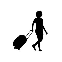 Woman with Baggage Silhouette Isolated on White