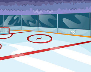 Cartoon background of ice hockey rink.