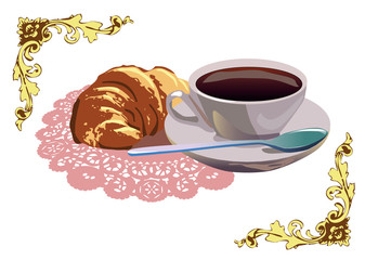 Coffee and croissant. Vector illustration. additional format 10.