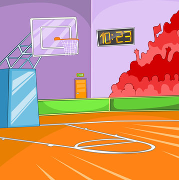 Cartoon background of basketball court.