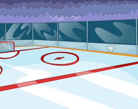 Cartoon background of ice hockey rink.