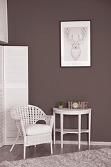 Interior design of room in grey-white colours