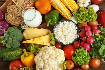 Photo sur Plexiglas Légumes Légumes et produits laitiers, gros plan