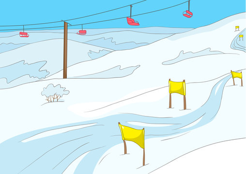 Cartoon background of ski resort.