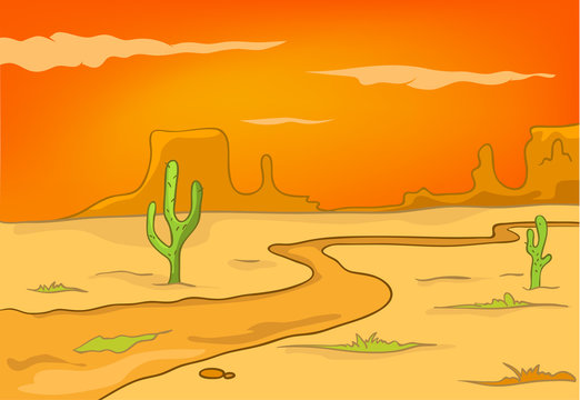 Cartoon background of desert landscape.