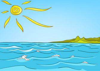 Fototapeta na wymiar Cartoon background of sea landscape.