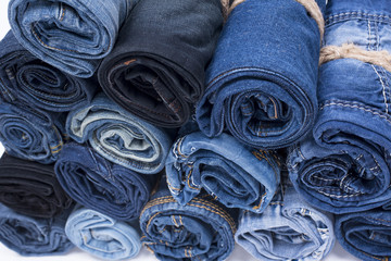 Jeans roll stack on the isolated background