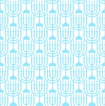 Hanukkah seamless pattern. Hanukkah background with Menorah. Happy Hanukkah Festival of Lights, Feast of Dedication seamless texture. Hanukkah seamless background. Vector illustration