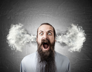 Shouting man with steam from ears