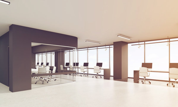 Office with black elements of decoration, toned