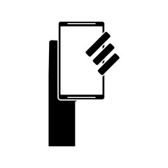 Smartphone and hand icon. Device gadget technology and electronic theme. Isolated design. Vector illustration