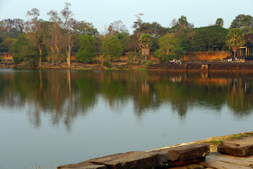 Moat and outer walls at sunset