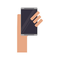 Smartphone and hand icon. Device gadget technology and electronic theme. Isolated design. Vector illustration
