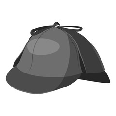 Hat detective icon. Gray monochrome illustration of hat detective vector icon for web