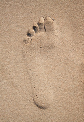 Track man feet in the sand