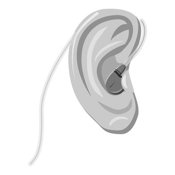 Hearing aid icon. Gray monochrome illustration of hearing aid vector icon for web