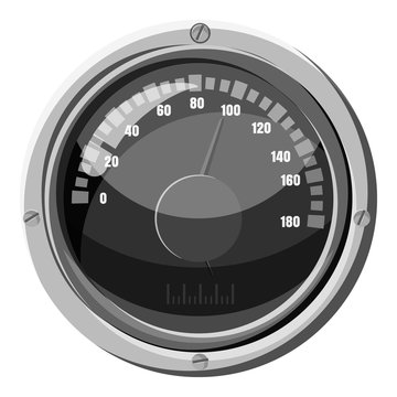 Round speedometer icon. Gray monochrome illustration of round speedometer vector icon for web