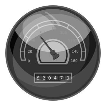 Speedometer with arrow for car icon. Gray monochrome illustration of speedometer with arrow for car vector icon for web