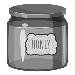 Jar of honey icon. Gray monochrome illustration of jar of honey vector icon for web