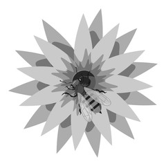 Bee on flower icon. Gray monochrome illustration of bee on flower vector icon for web