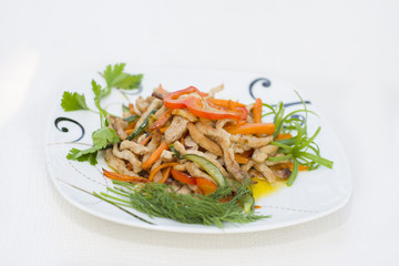 Rope pork fried with vegetables.