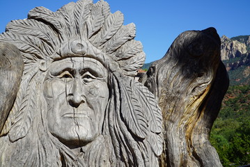 Fototapeta na wymiar Native American Carved Wood Statue