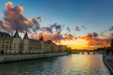 view of the Conciergerie in Paris at sunset