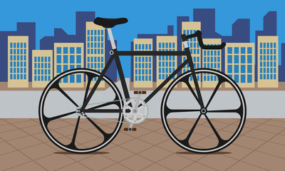 Bike on City | Editable flat style fixed gear bicycle in urban life environment vector illustration