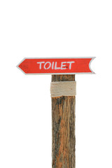 Wooden allow pointer toilet sign for background or text on white isolated. clipping path