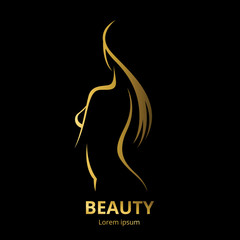 Naklejka premium Vector template logo for beauty salon stylized long haired woman